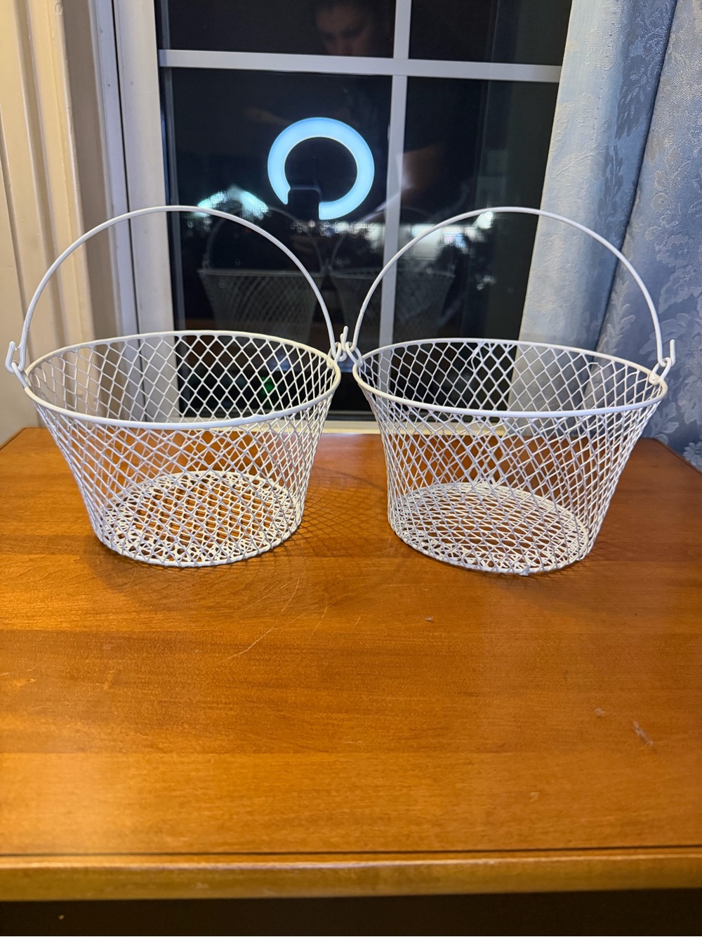 White Wire Mesh Decorative Handle Basket - Set of 2